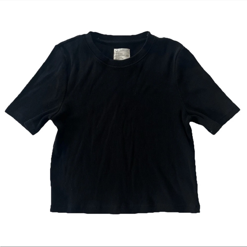 Fordays Organic Cotton Women’s Ribbed Crop Top Shirt L Black Crewneck Minimalist